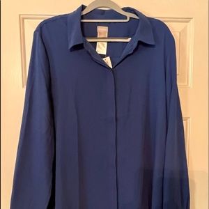 CHICO’S Blue button down blouse, Size 2 - New with Tags